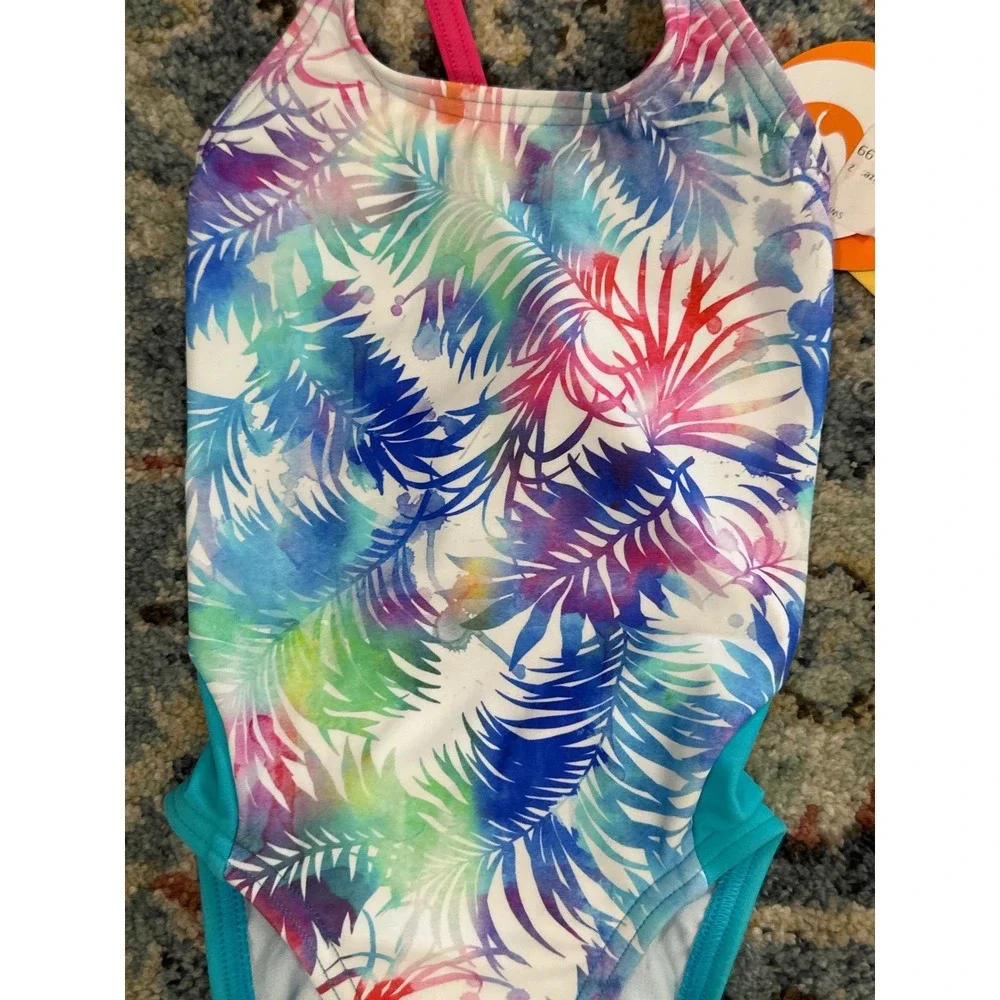 Escargot Swimsuit Girls 4 Multi Tropical Palm One Piece NWT‎